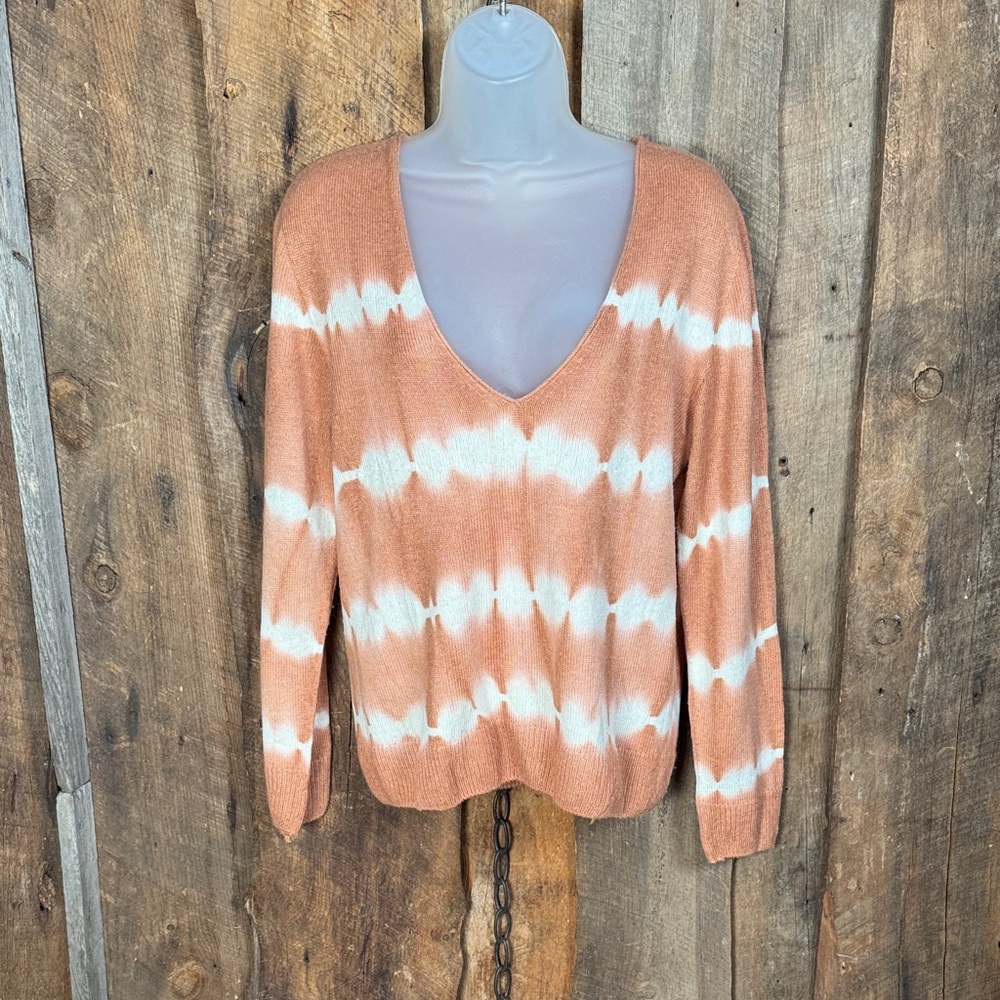 Knititude Tie-Dye V-Neck Sweater - Terra Cotta and Cream